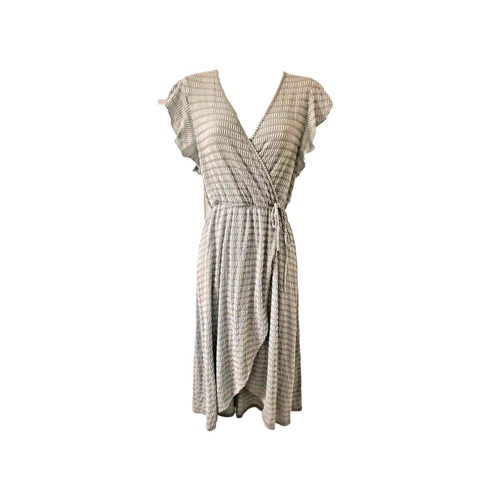 Caution to Wind Wrap Dress Womens Flutter Sleeve Tie Waist Midi Neutral Size M